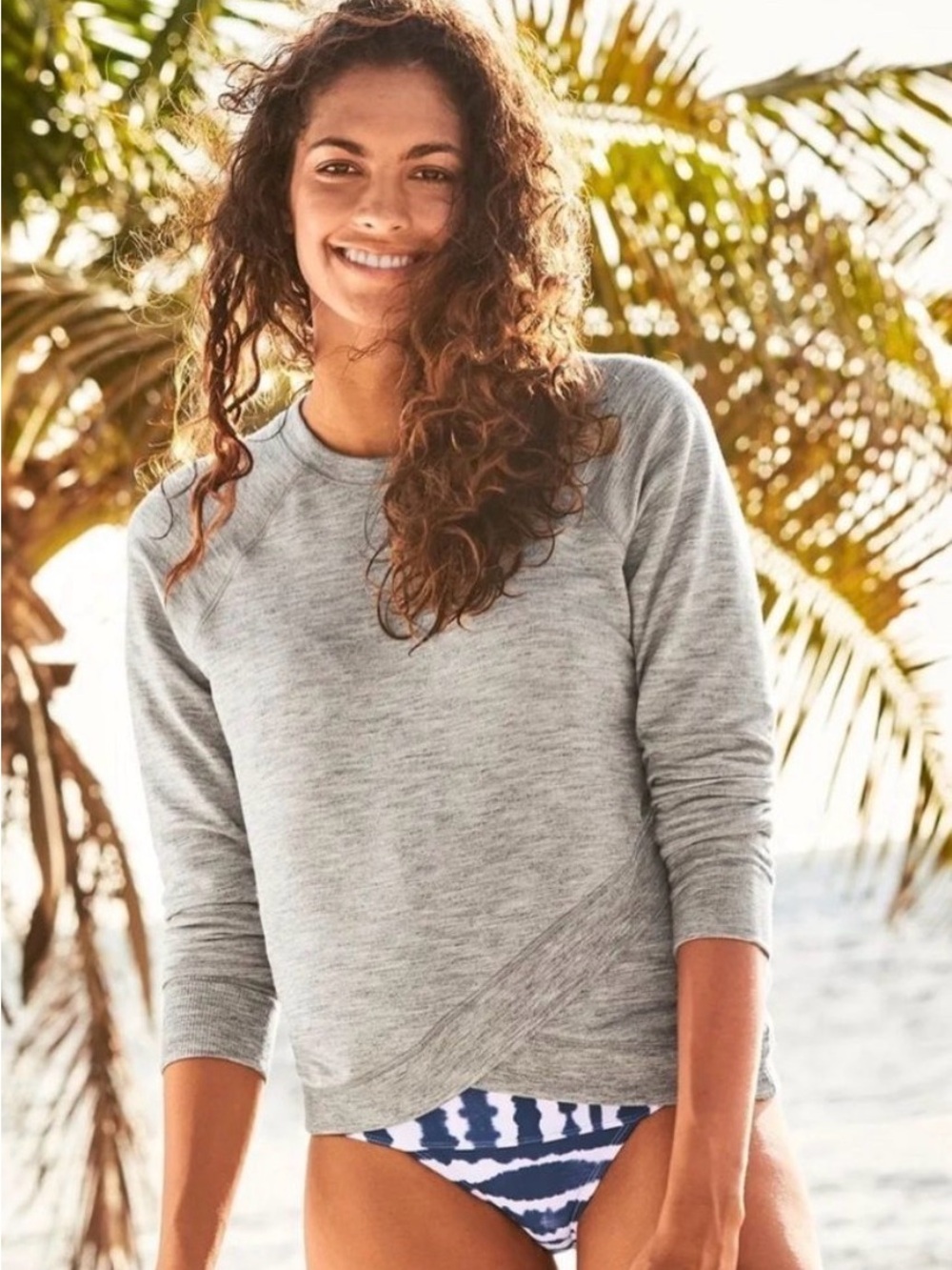 Athleta Gray Criss Cross Hem Sweatshirt L